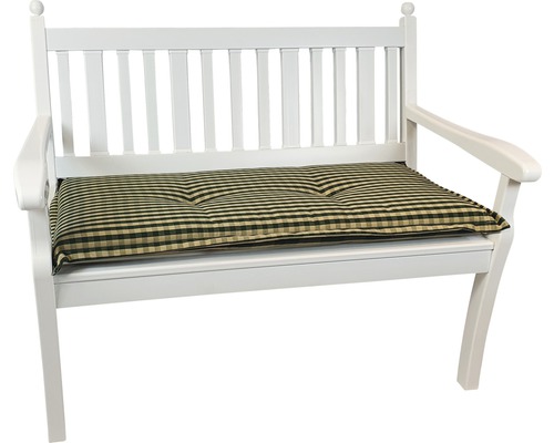 Banc de jardin blanc avec coussin d''assise à carreaux