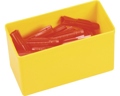 Dübel in gelber Aufbewahrungsbox