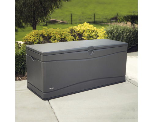 Graue Gartenbox zur Aufbewahrung im Außenbereich