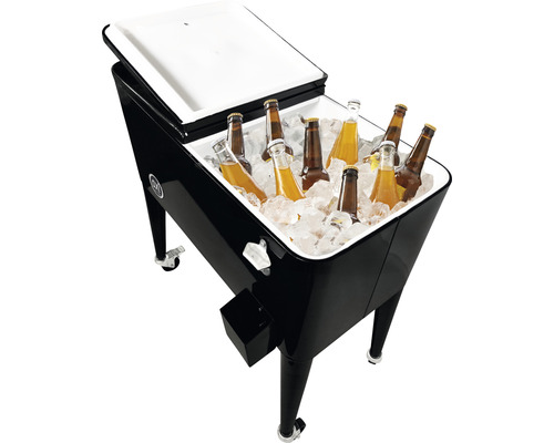 Glacière à boissons avec de la glace et des bouteilles de boisson