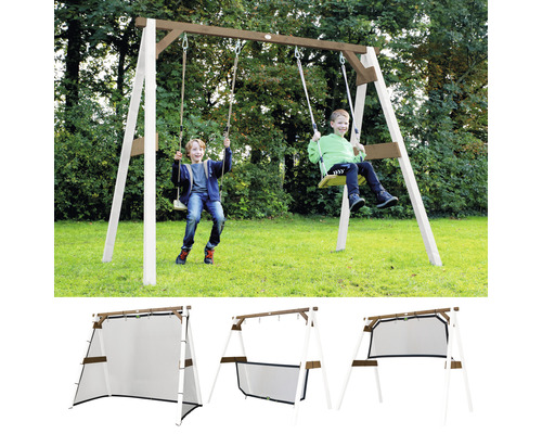 Balancelle en bois avec deux enfants et accessoires en option