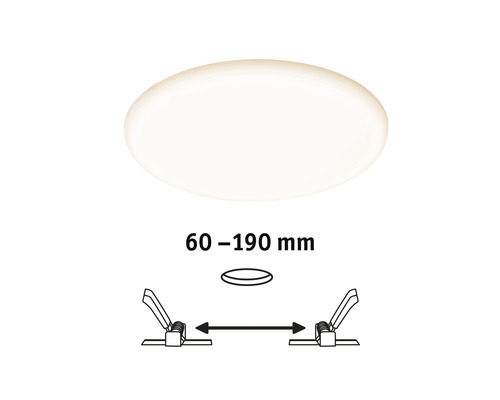 Deckeneinbaustrahler Installationshinweis mit Größenangabe 60 bis 190 Millimeter