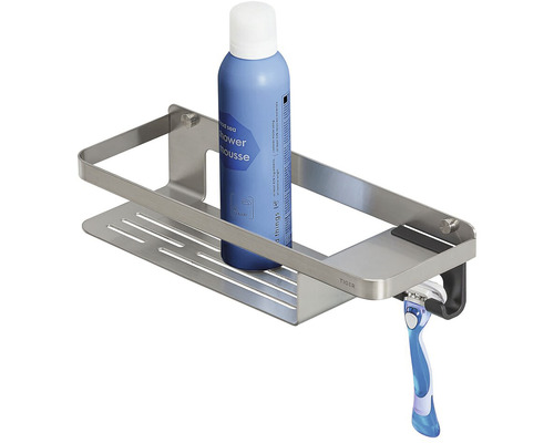 Étagère de douche en métal avec mousse de douche et rasoir