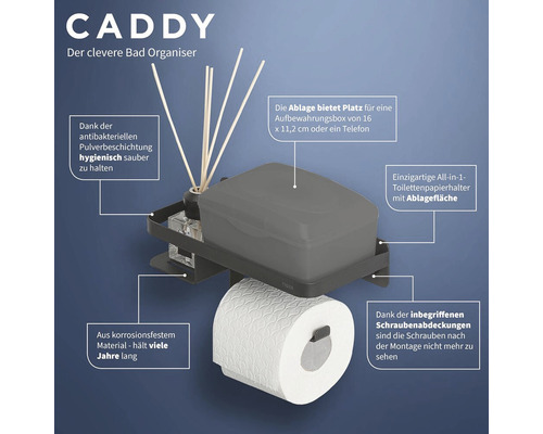 Badregal mit Toilettenpapierhalter, Ablage und Duftstäbchen