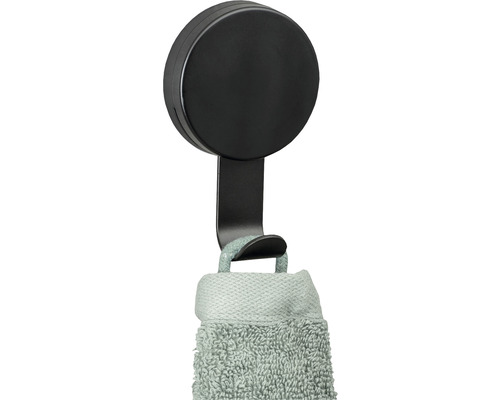 Crochet à serviette noir avec ventouse et serviette