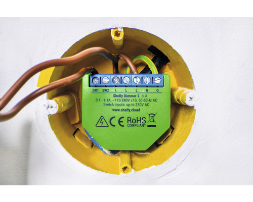 Installierter Shelly Dimmer 2 in einer Verteilerdose