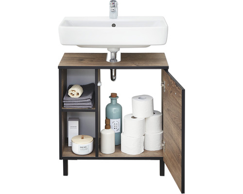 Waschtischunterschrank mit Waschbecken, offenem Fach und Toilettenpapier