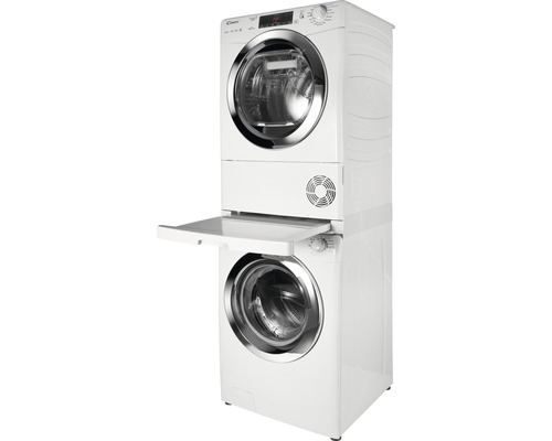 Lave-linge et sèche-linge en tour avec étagère