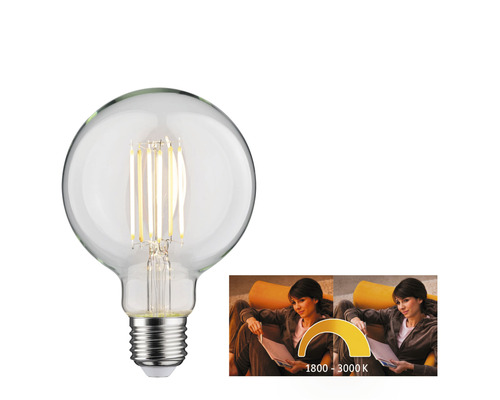 Ampoule LED transparente avec culot E27 et 1800 à 3000 Kelvin