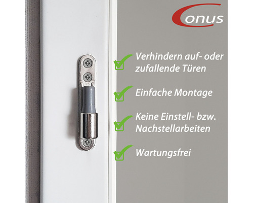Türfeststeller zur Vermeidung zufallender Türen mit einfacher Montage und wartungsfreier Nutzung