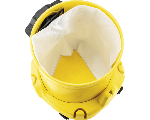 Aspirateur jaune avec sac à poussière vu d''en haut