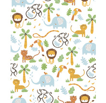 Motif avec des animaux de la jungle, des palmiers et des feuilles