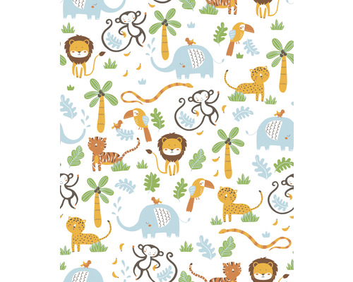 Motif avec des animaux de la jungle, des palmiers et des feuilles