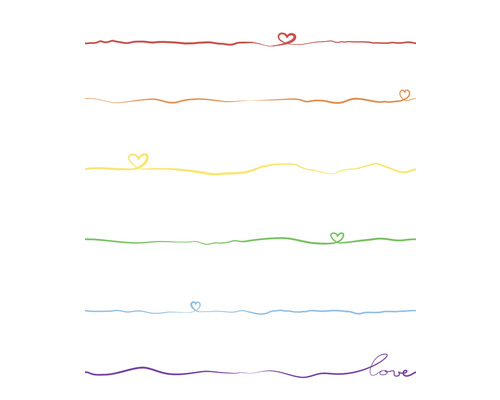 Illustration avec couleurs arc-en-ciel, cœurs et le mot amour