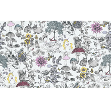 Tapete mit Märchenmotiven, inklusive Tiere, Blumen und Fabelwesen