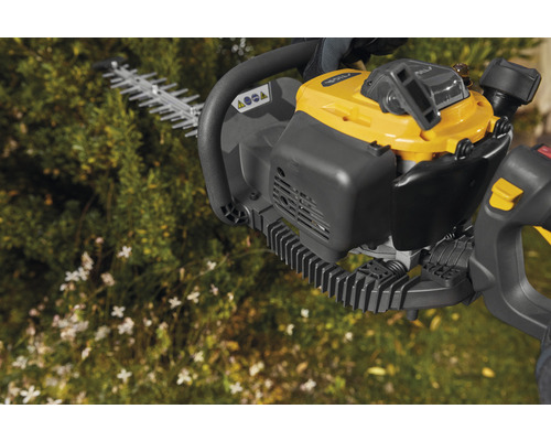 Taille-haie motorisé devant les plantes