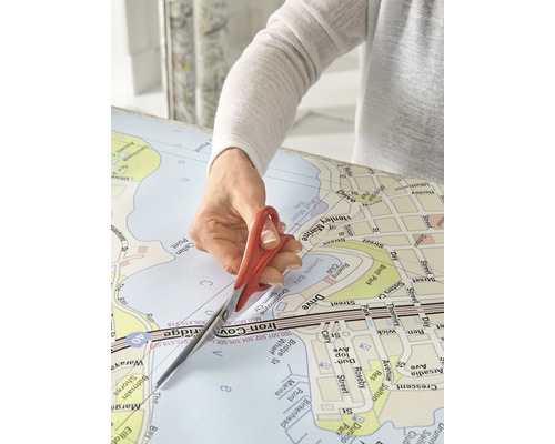 Une personne coupe une carte avec des ciseaux.