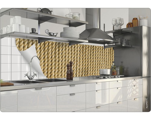 Scène de cuisine avec film de protection contre les projections au design de corde