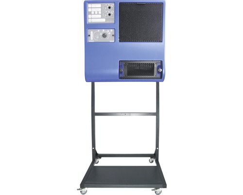 Blaues Klimagerät auf einem Rollwagen