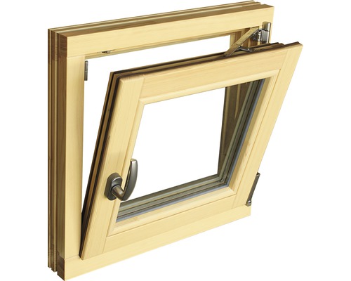 Geöffnetes Holzfenster mit Griff