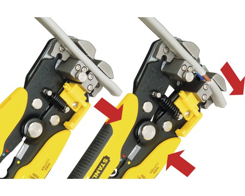 Illustration d''une pince à dénuder dénudant un fil.