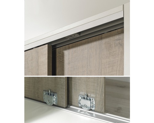 Vue détaillée d''une armoire à portes coulissantes, mettant l''accent sur le mécanisme des portes coulissantes