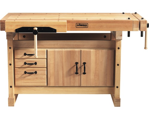 Établi en bois avec tiroirs et compartiments d''armoire