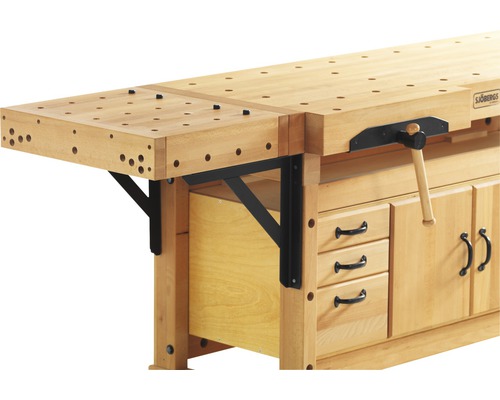 Werkbank mit Schubladen und Schraubstock