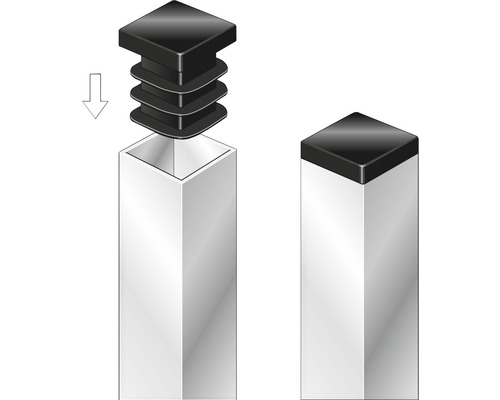 Illustration du montage d''un bouchon de tube carré