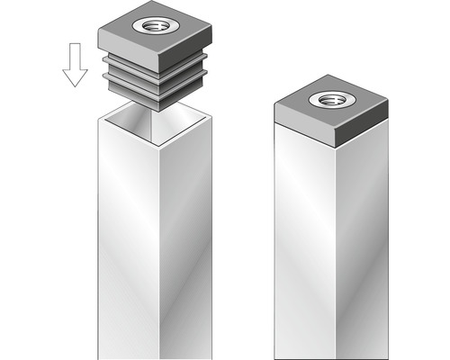 Einführung einer Vierkantrohrstopfen-Mutter in ein Vierkantrohr