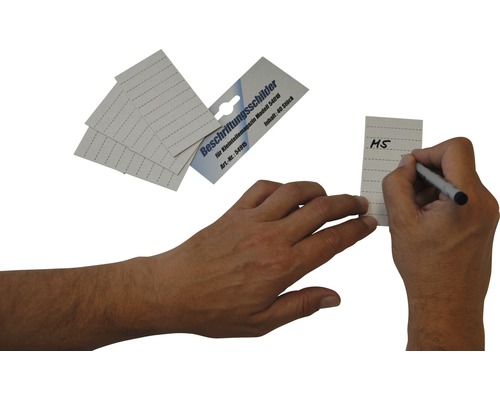 Beschriftungsschilder für Kleinteilemagazine, 40 Stück, werden von Hand beschriftet