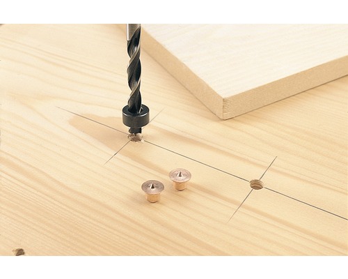 Mèche à bois perce un trou dans une plaque de bois pour une connexion en bois