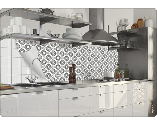 Crédence de cuisine avec motif géométrique dans une cuisine moderne