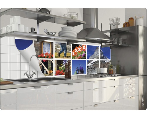 Crédence de cuisine avec motif suisse dans une cuisine moderne