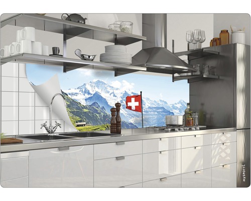 Crédence de cuisine avec panorama montagneux suisse