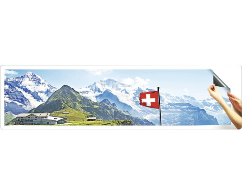 Image murale avec paysage de montagne suisse et drapeau suisse