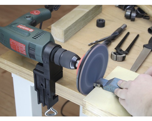 Metabo Bohrmaschine mit Schleifscheibe und Werkstück