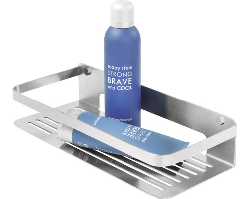 Étagère de douche en métal avec gel douche et bain moussant