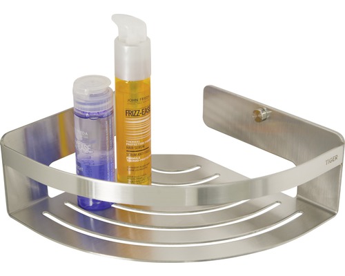 Étagère d''angle en métal avec deux produits de soins