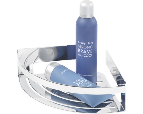 Étagère d''angle avec gel douche et gel douche moussant