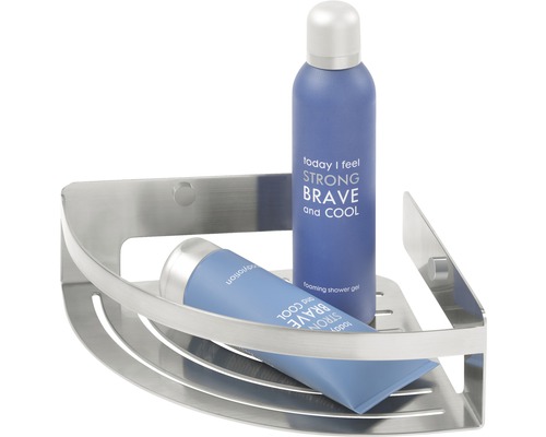 Étagère d''angle en métal avec gel douche et lait corporel
