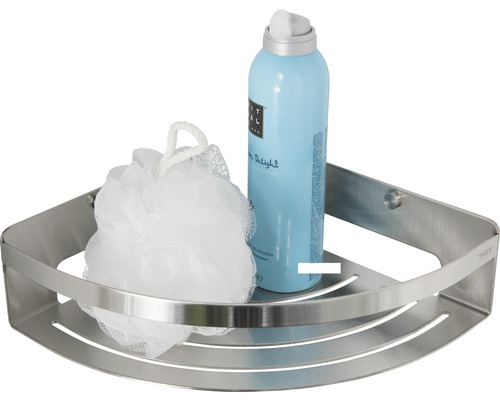 Étagère d''angle en acier inoxydable avec gel douche et fleur de douche