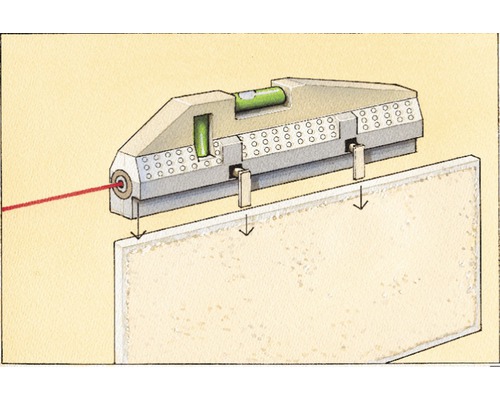 Illustration d''un niveau laser projetant une ligne laser rouge sur une surface