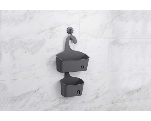 Panier de douche gris à deux niveaux pour montage mural avec ventouse