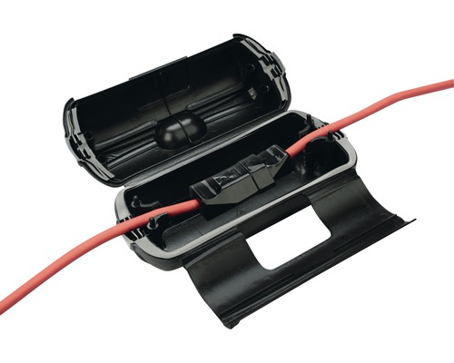 Boîtier de câbles avec couvercle ouvert et câble