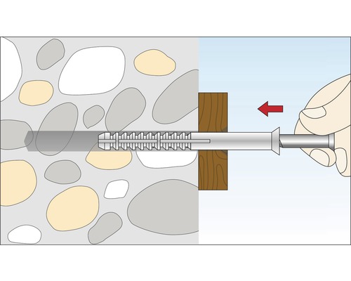 Illustration einer Dübelmontage in einer Steinwand
