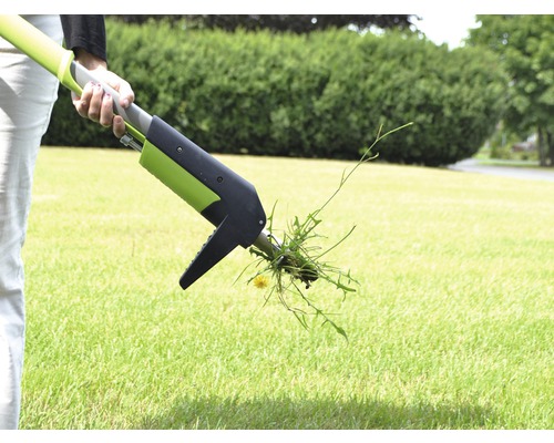 Personne utilisant un désherbeur dans le jardin