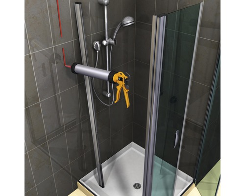 Montage de cabine de douche avec pistolet à calfeutrer et silicone