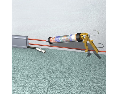 Représentation d''un joint de conduit de câbles avec cartouche de mastic et buse à joint