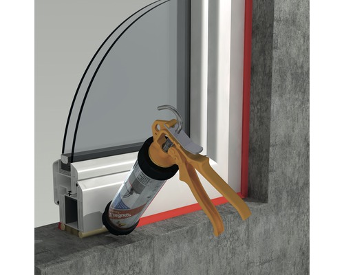 Fensterabdichtung mit Dichtstoffpistole und Dichtmasse